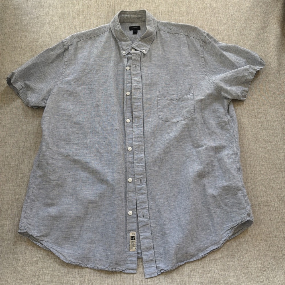 J Crew Shirt Mens XL Solid Baird McNutt Linen Cotton Short Sleeve Button Down